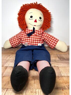 Vintage Raggedy Andy Cloth Doll With Red Yarn Hair & Classic Outfit - 23 Inches